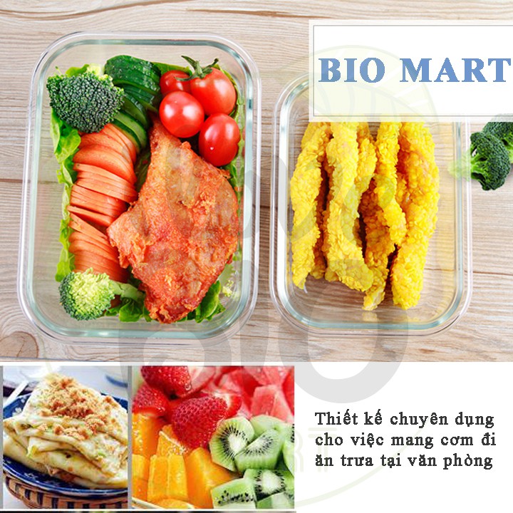 [TẶNG TÚI GIỮ NHIỆT + BỘ THÌA ĐŨA] Hộp cơm văn phòng - 2 Hộp cơm thủy tinh giữ nhiệt không chia ngăn - BIO52 | BigBuy360 - bigbuy360.vn
