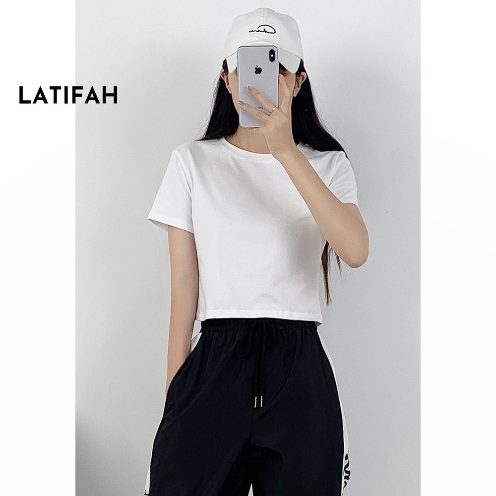 Áo thun croptop tay lỡ Latifah TRƠN AT014 thun co giãn 4 chiều