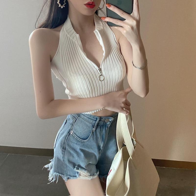 Áo tank top dệt kim phối khoá kéo thiết kế ôm sát tôn dáng hợp thời trang