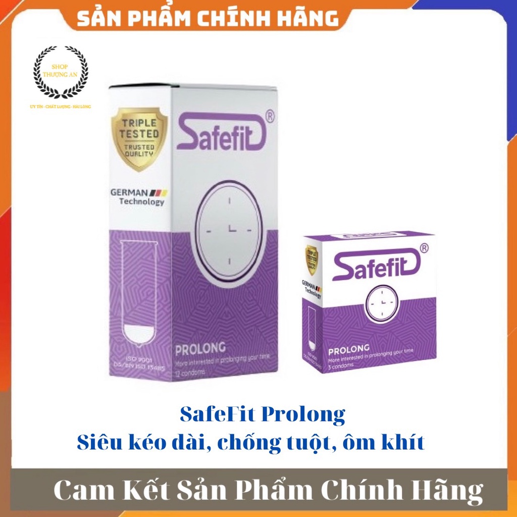 [ GIÁ SỈ ] Bao cao su Safefit Prolong, siêu kéo dài thời gian, ôm thắt chống tuột - Hộp 3 hoặc 12 cái