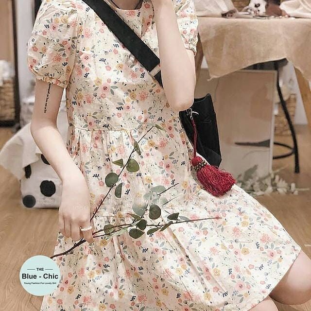 Váy PASTEL-CAM Vintage Dáng Babydoll Hoa Nhí  - Váy Hoa Thô