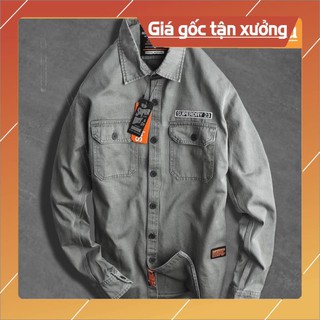 Áo sơ mi denim nam màu rêu chất dày đẹp fom rộng phong cách phố thời trang 2020 của hãng thời trang nam Muslan
