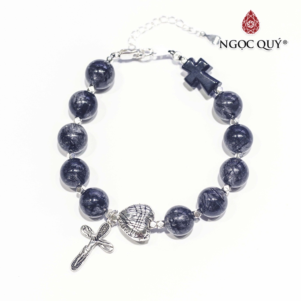 Vòng mân côi TA tóc đen phối charm bạc - Ngọc Quý