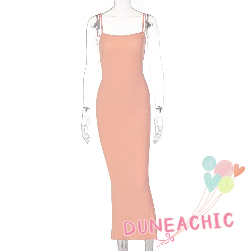 DUNEA Đầm Hai Dây Dáng Ôm Màu Trơn Thời Trang Đi Nghỉ Mát