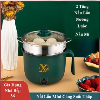 Nồi Lẩu Điện Mini Đa Năng Kèm Khay Hấp Inox Nấu Mì, Lẩu, Nướng, Chiên, Chống Dính, Ca Nấu Mĩ Mẫu Mới