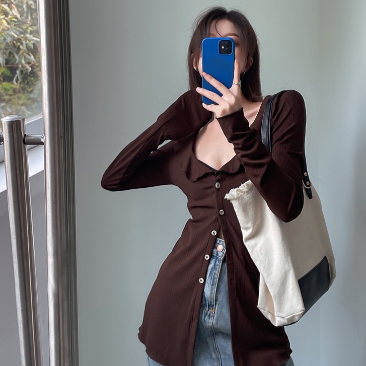 Áo QADCOL tay dài cổ chữ V thời trang sành điệu dành cho nữ