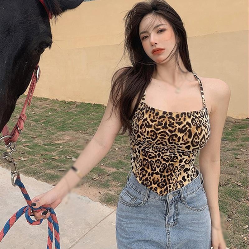 Áo Hai Dây Hở Lưng Hoạ Tiết Da Báo Cá Tính Quyến Rũ Cho Phụ Nữ