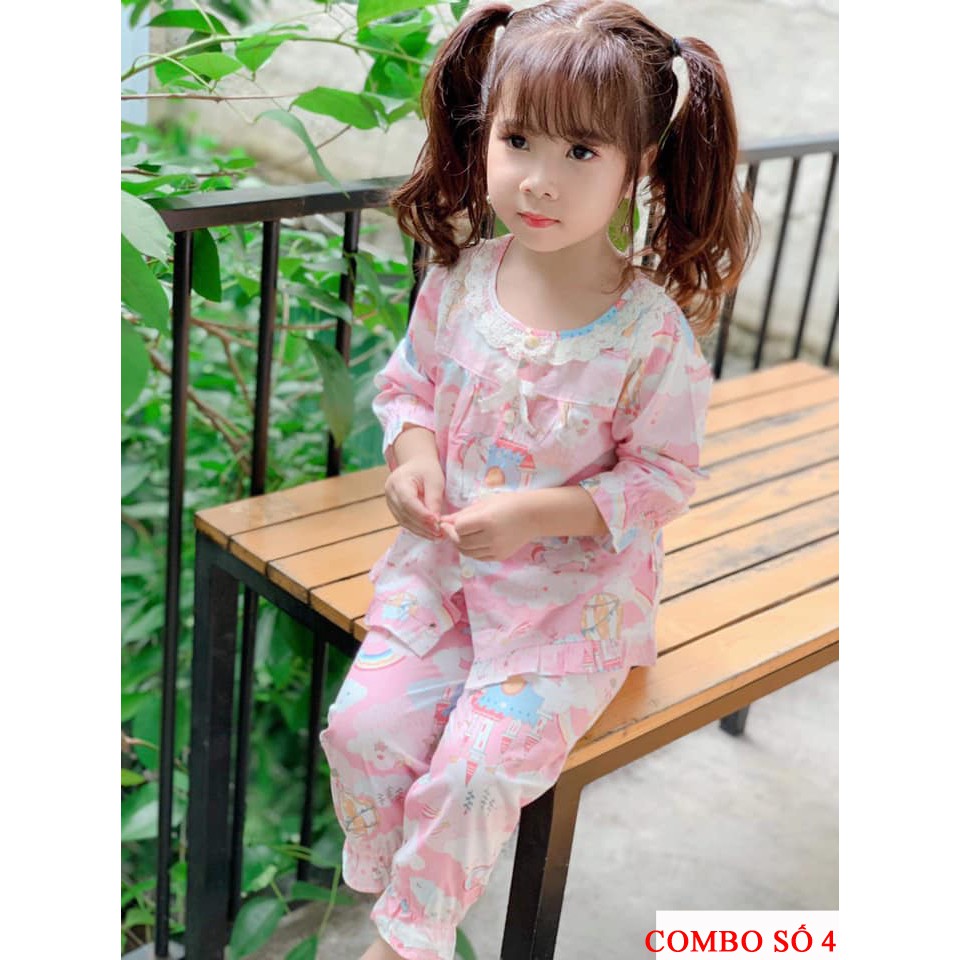 Combo 2 bộ pijama thô lụa viền ren cho bé gái từ 8kg đến 25kg