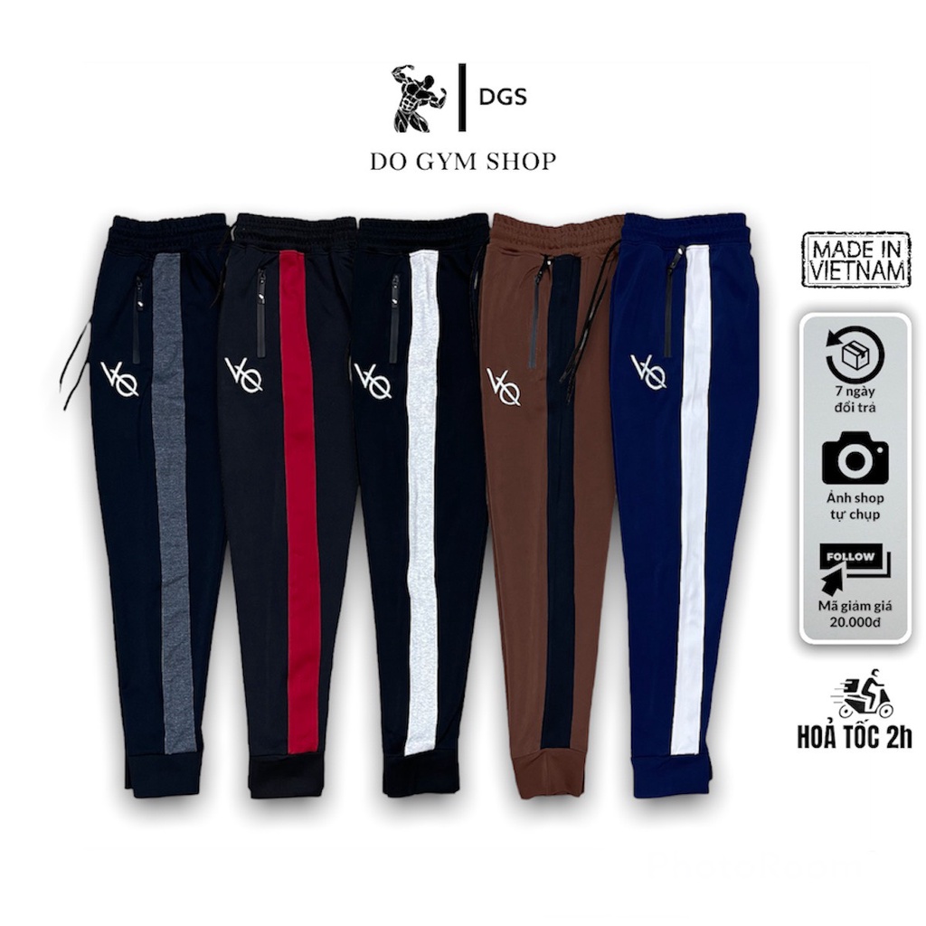 Quần dài sọc thể thao nam DO GYM SHOP thun poly 4 chiều thoáng mát, logo thêu chắc chắn