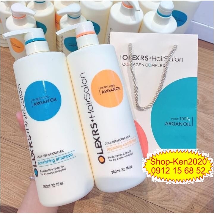 Cặp dầu gội xả Olexrs Argan Oil Collagen Hair Salon 500ml x2 cho tóc khô xơ, hư tổn, tóc gàu, ngăn rụng tóc.