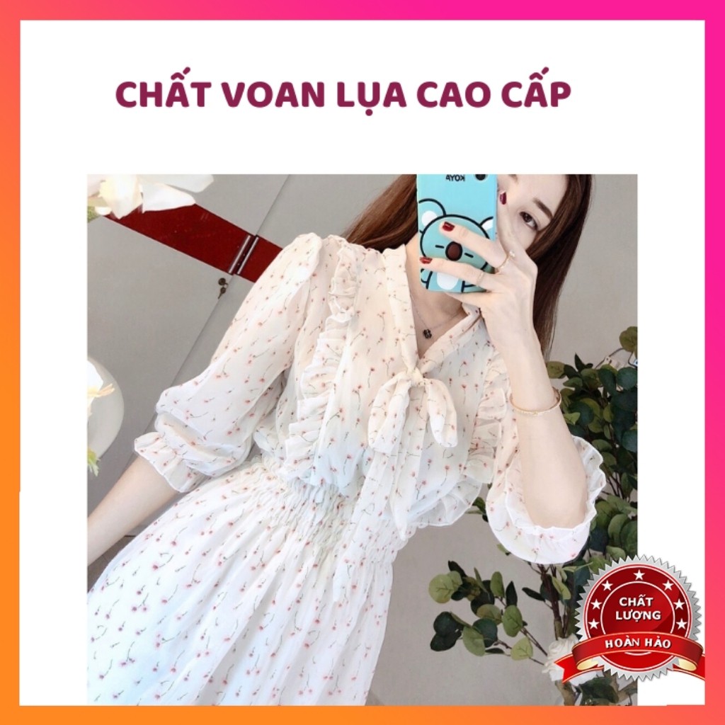 Đầm Maxi đi biển Hoa nhí DH002, thắt nơ cổ, tay lỡ, eo nhún nữ tính | BigBuy360 - bigbuy360.vn
