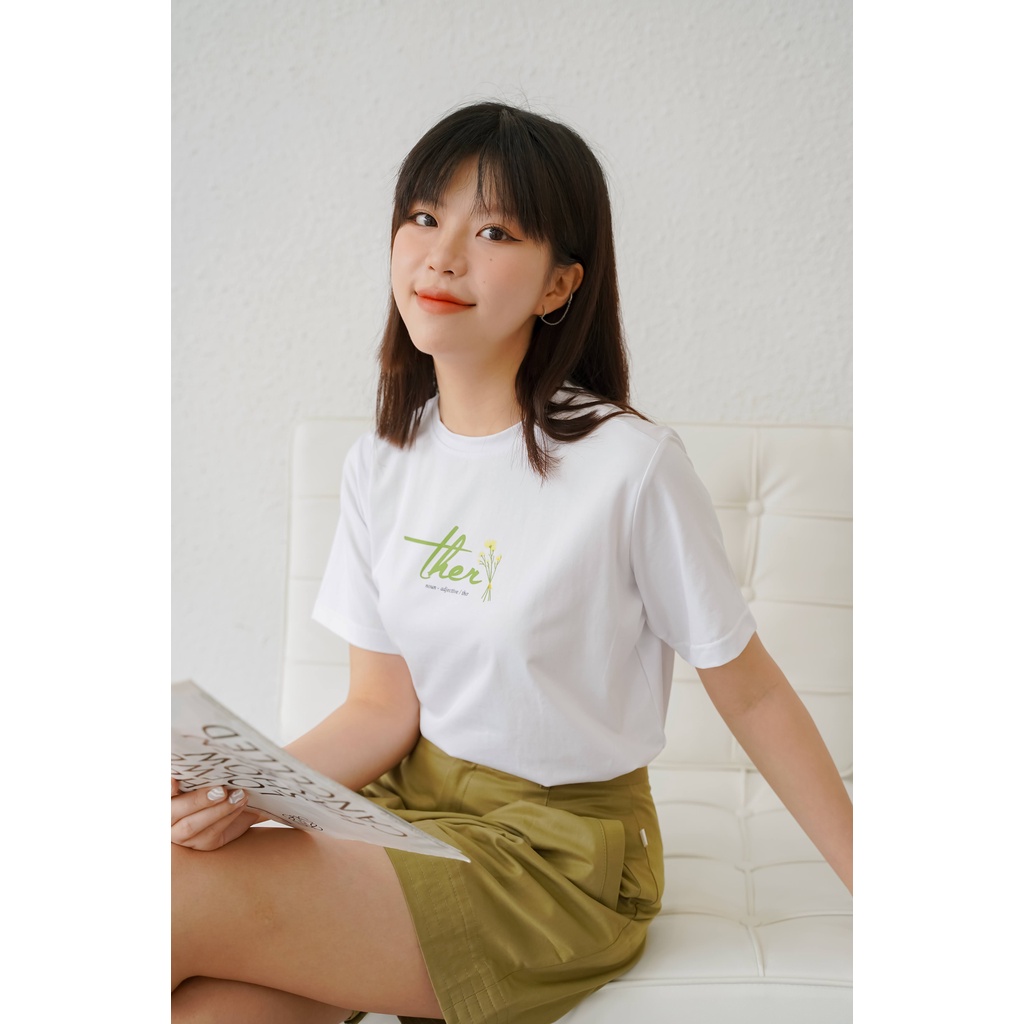 Áo thun tay lỡ Méo shop phông nữ cổ tròn cotton in chữ Ther freesize form rộng