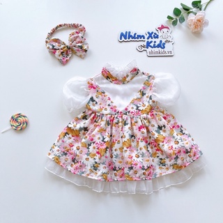 [4-18kg] Váy Lụa Hoa Tay Ngắn 𝐍𝐇𝐈́𝐌 𝐗𝐔̀ 𝐊𝐈𝐃𝐒 Cho Bé Gái 1 Tuổi Đến 5 Tuổi Chất Lụa Phối Tơ Xước Ánh Nhũ V029