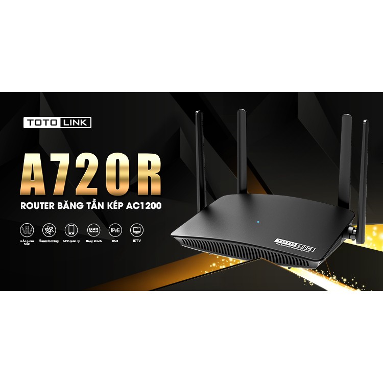 [Mã 77ELSALE hoàn 7% đơn 300K] Bộ phát wifi Totolink A720R - Router băng tần kép AC1200