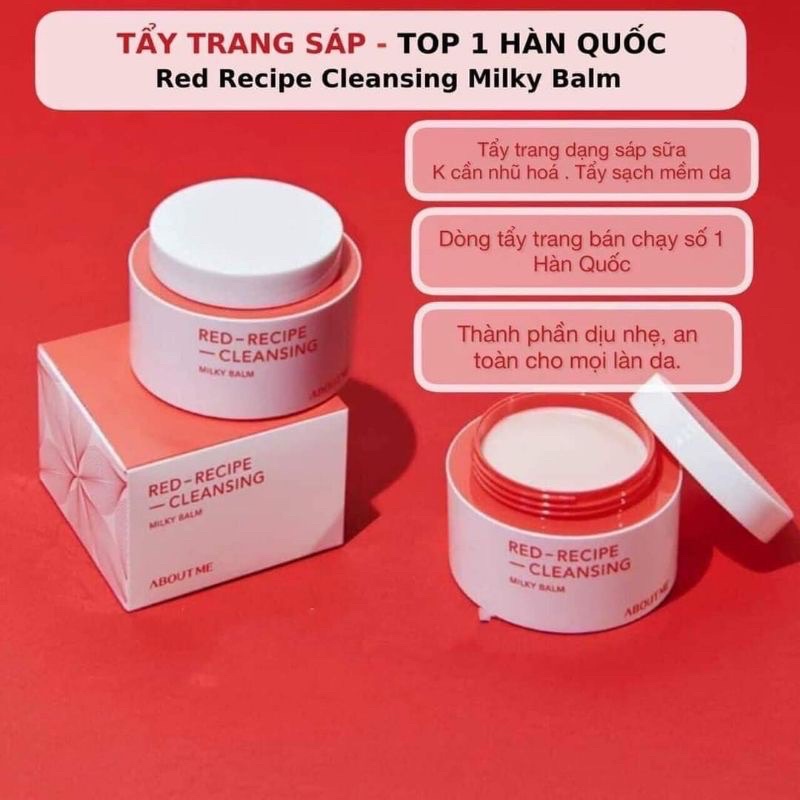 Sáp Tẩy Trang Dạng Sữa About Me Hàn Quốc Red Recipe Cleansing Milky Balm, Dưỡng Ẩm Dịu Nhẹ Cho Da Nhạy Cảm thể tích 90ml