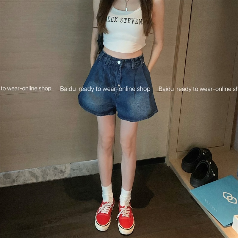 Quần Short Denim Lưng Cao Ống Rộng Thời Trang Cá Tính Cho Nữ