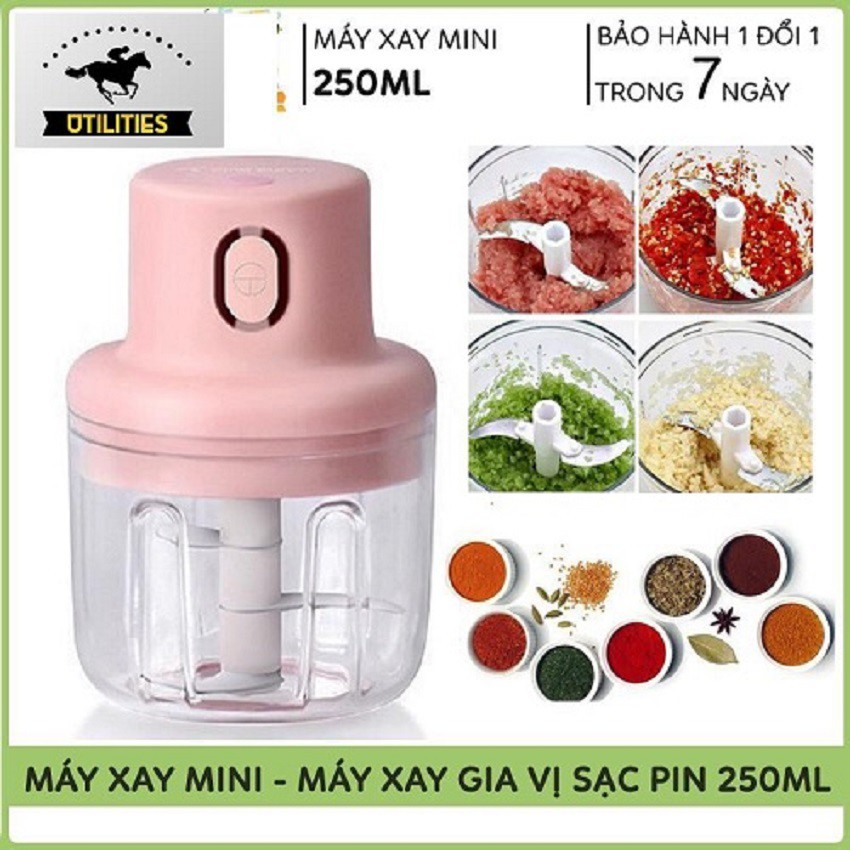 Máy Xay Mini Sạc Điện [ 𝒄𝒐́ 𝒄𝒐̂̉𝒏𝒈 𝒔𝒂̣𝒄 𝑼𝑺𝑩 ] Nhỏ Gọn Tiện Ích Dễ Sử Dụng Xay Hành Tỏi Rau Củ Quả ,Dung tích 250ml