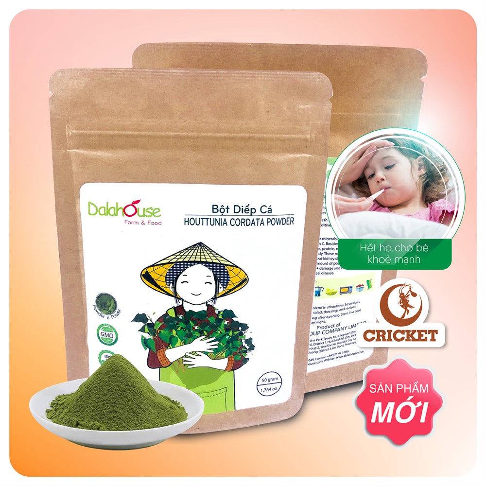 Bột diếp cá nguyên chất sấy lạnh Dalahouse 50g &amp;  giúp hỗ trợ bệnh trĩ, hết mụn mờ thâm, trắng da, detox