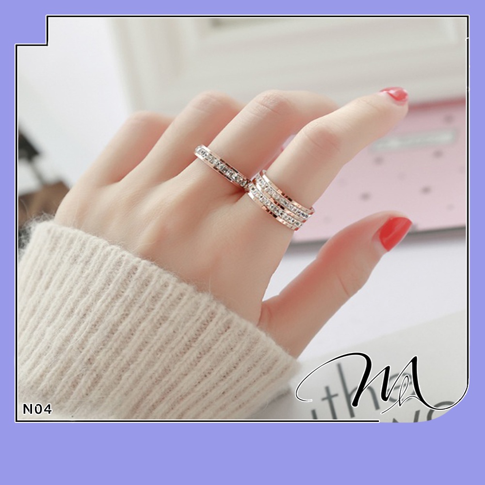 Nhẫn Titan nam nữ unisex 1 hàng đá vuông cao cấp - Măng’s House N04