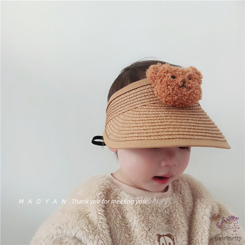 Mũ Cói Hở Chóp Họa Tiết Gấu Hoạt Hình Phong Cách Hàn Quốc Thời Trang Mùa Hè Cho Bé Trai