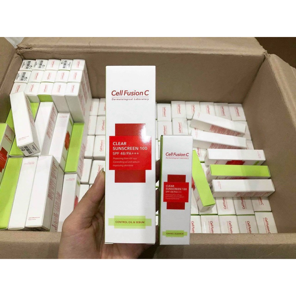 Kem chống nắng Cell Fusion C Laser Đỏ / Clear xanh  / Toning Suncreen hồng / 10ml &amp; 50ml