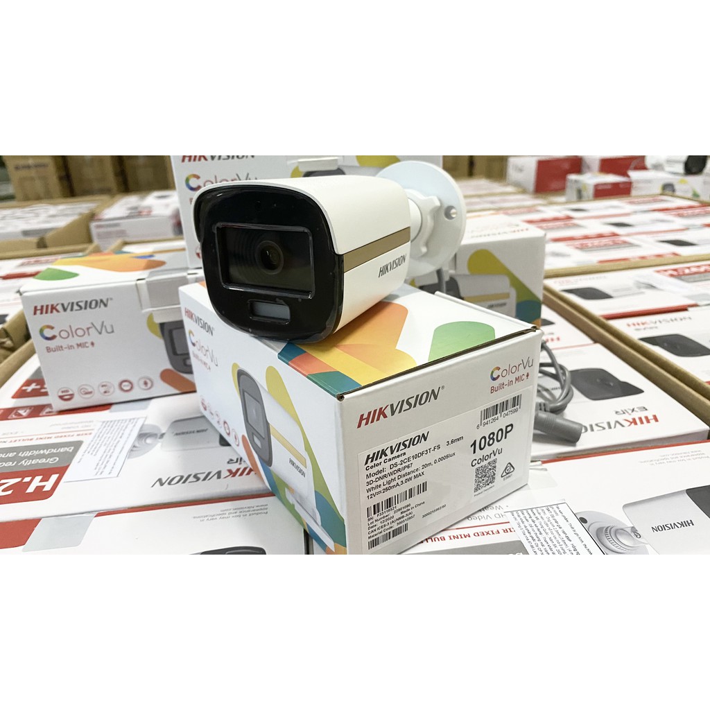 (Cần có thợ lắp đặt) Camera hình trụ HD TVI có màu ban đêm 2MP (ColorVu) HIKVISION DS-2CE10DF3T-FS