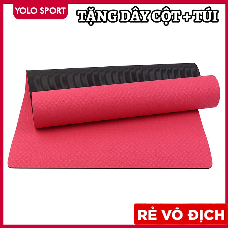 Thảm Tập Yoga Màu Đỏ - 2 lớp Dày 8mm Zera Mat TPE Cao Cấp Không Mùi Hôi - Tặng Kèm Dây Cột Chính Hãng