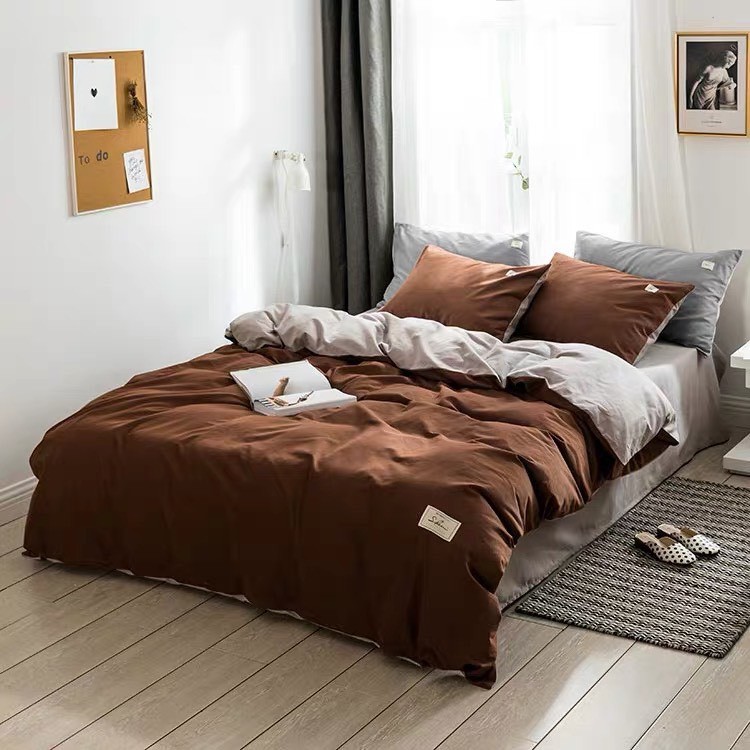 Bộ chăn ga và vỏ gối cotton tc basic Mùa Decor- Màu Beige phối Ghi Xám và các màu khác