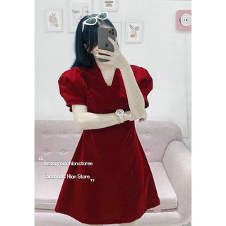 ĐẦM NHUNG CỔ V (KÈM VIDEO HÌNH THẬT)