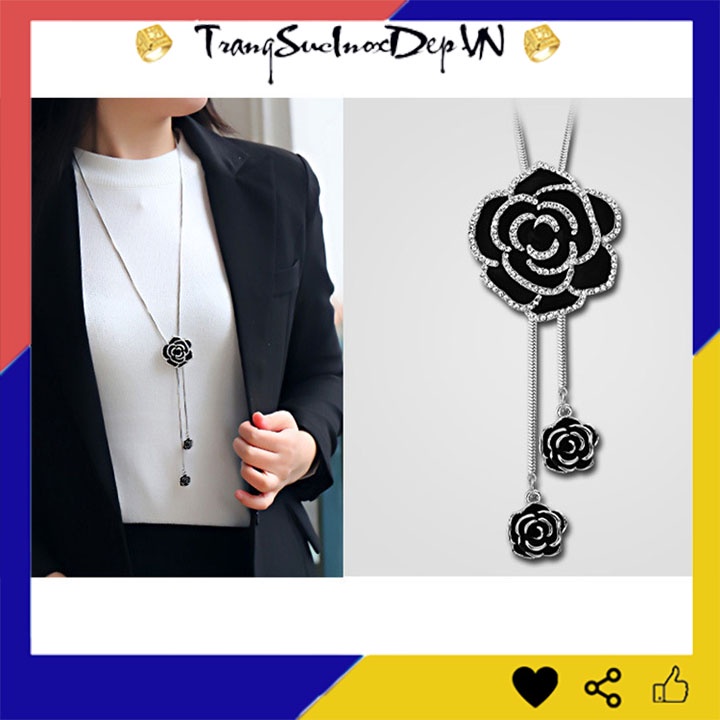 Dây chuyền nữ phong cách Hàn Quốc kiểu dài Hoa Hồng Đen cá tính siêu đẹp, hợp thời trang, mang phong cách, dễ phối đồ