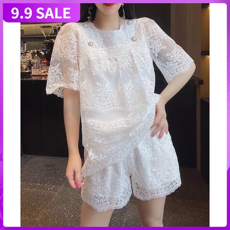Set áo ren quần đùi khí chất phong cách Châu Âu thiết kế mùa hè cho nữ