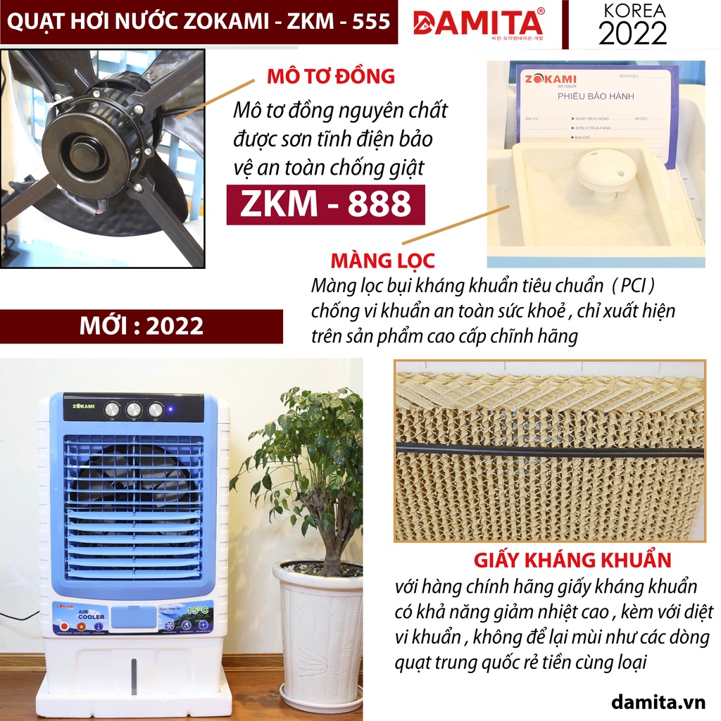 Quạt hơi nước 45L NHẬT BẢN  ZOKAMI - ZKM - 555  Cao cấp điều hòa không khí Chính Hãng cao cấp có video thực tế
