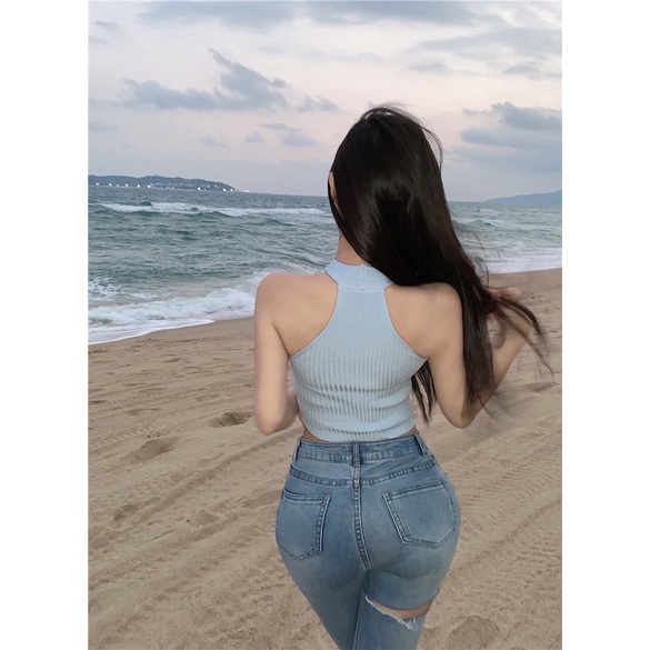 Áo croptop nữ len tăm kiểu 2 dây chéo cổ giợi cảm ôm body sexy thiết kế đặc biệt mới nhất 2022 | BigBuy360 - bigbuy360.vn