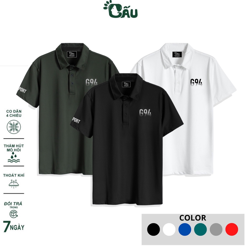 Áo thun polo thể thao nam Gấu 194 vải thun lạnh co dãn 4 chiều, cổ trụ lá from regular fit - PL G94 Sport