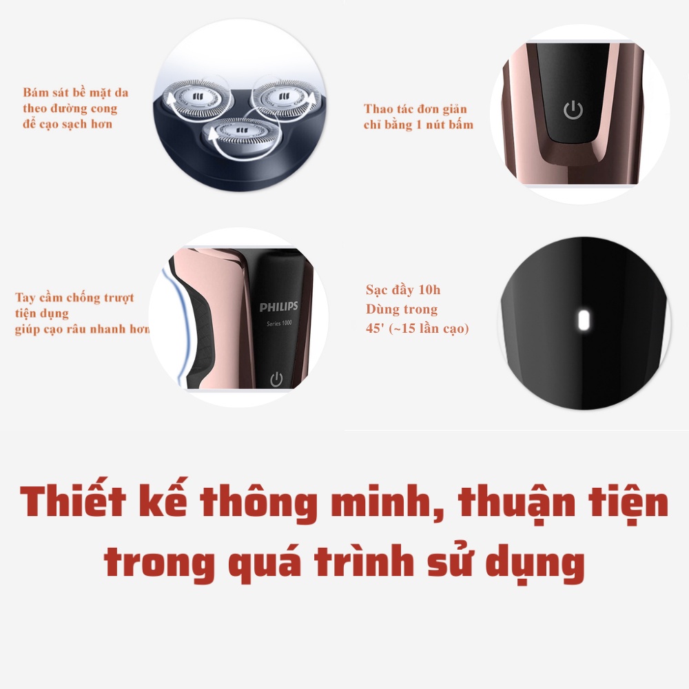 Máy cạo râu philips điện đa năng khô và ướt 3 lưỡi tự mài S1060 - Bảo hành 2 năm - khohangcap1_ad