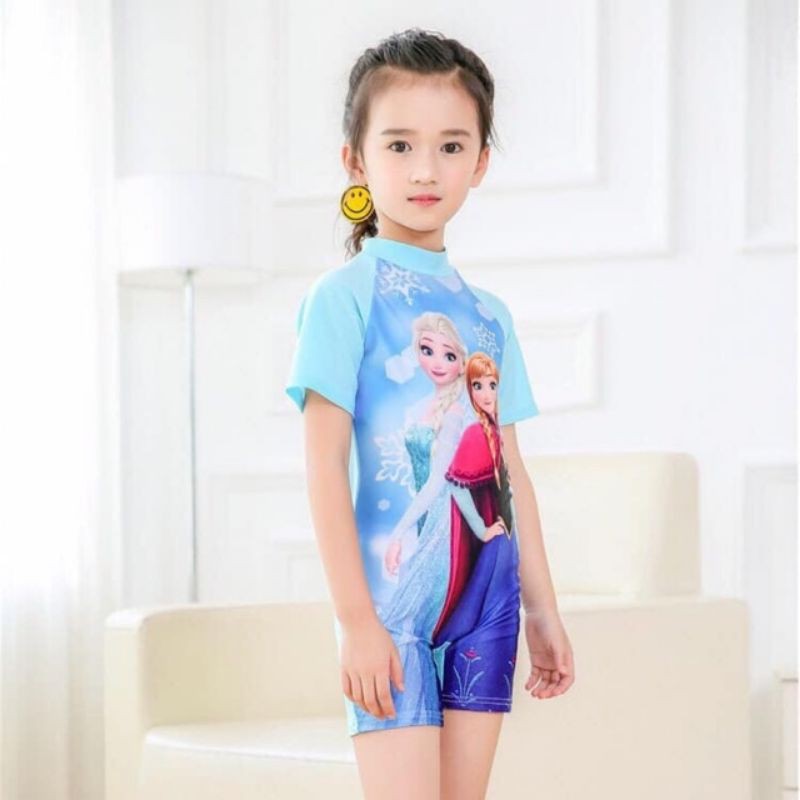 Bộ Đồ bơi trẻ em bộ liền thân cho bé gái từ 3-9 tuổi Pony Elsa, đồ bơi trẻ em ngắn tay ngựa Pony công chúa Elsa