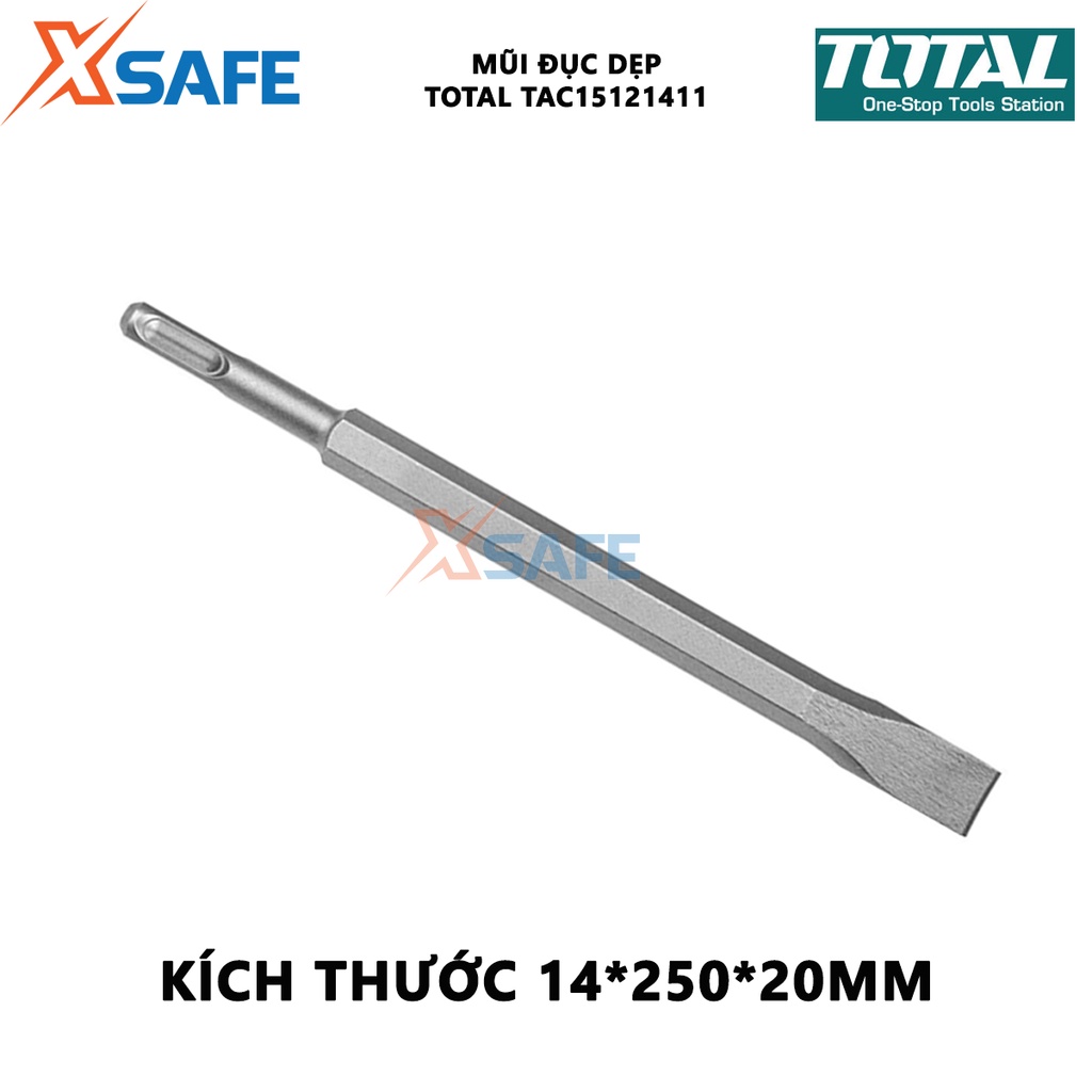 Mũi đục dẹp TOTAL TAC15121411 size 14x250x20mm dùng đục, khoét các bề mặt cứng khác nhau - [XSAFE]