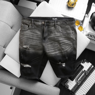 Quần short jean nam vải bền bigsize màu đen trơn rách wat 85 - 135kg