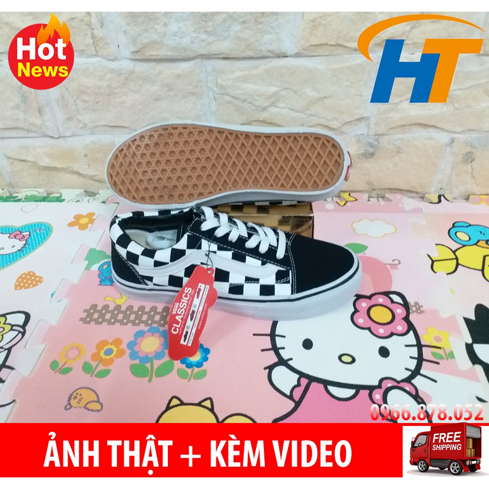 XIÊU ⚡Giày thể thao vans old skool caro đen trắng - Mũi Nhung | Full box nhé | < 2020 new new