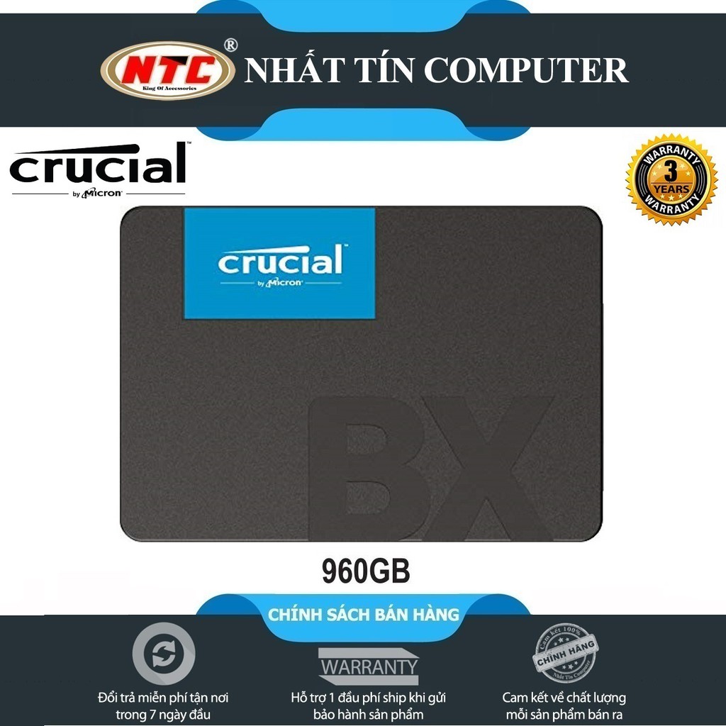 Ổ cứng SSD gắn trong Crucial BX500 3D NAND SATA III 2.5 inch 960GB R540MB thumbnail