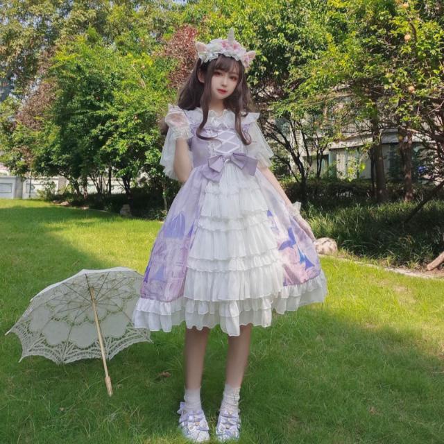 Đầm lolita chính hãng thiết kế bán chạy ~ Nhà máy sản xuất ở thành phố bầu trời có dây đeo