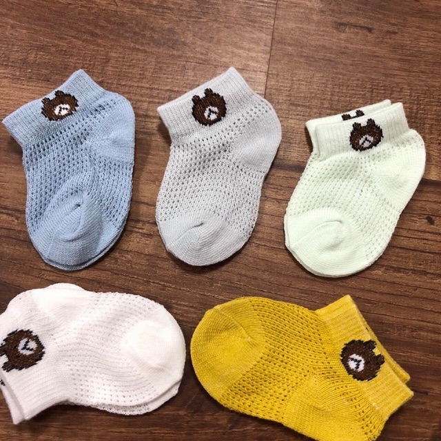 SET 5 ĐÔI TẤT LƯỚI SỢI TRE THOÁNG KHÍ CHO BÉ NẰM ĐIỀU HOÀ