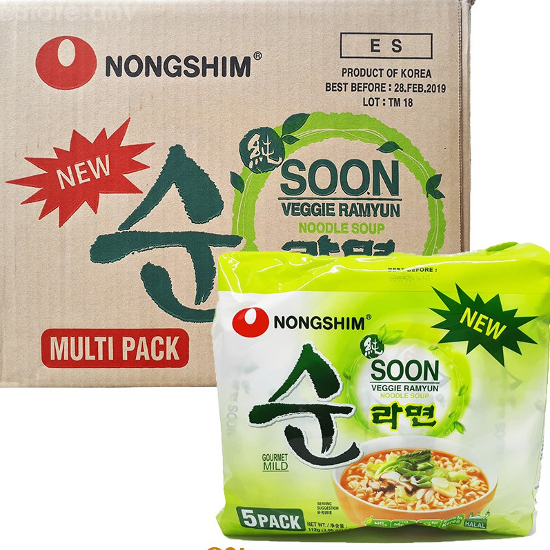 Thùng mì chay Nongshim Soon Veggie Ramyun 112g (Thùng 40 gói)