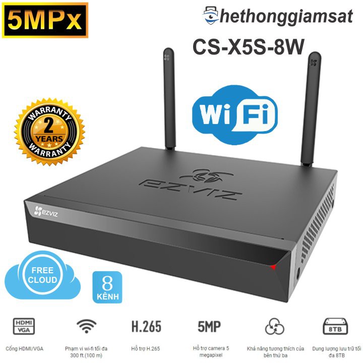 Đầu Ghi Hình Wifi NVR 8 Kênh Ezviz CS-X5S-8W 5MPx - Chính Hãng, Bảo Hành 24 Tháng Trên Toàn Quốc