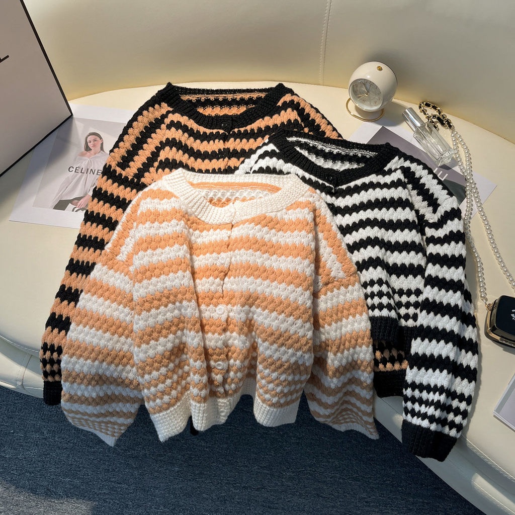 Áo Khoác cardigan Dệt Kim Dáng Ngắn Màu Sắc Tương Phản Thời Trang Thu Đông Dành Cho Nữ