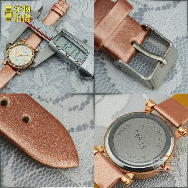 Đồng hồ nữ Gogoey Korea G4 dây da viền đính đá nhân tạo + Tặng kèm hộp và Pin dự phòng AH466