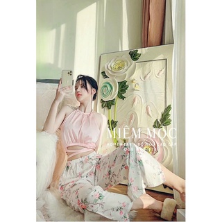 BỘ LỤA ÁO DÂY CỔ YẾM XINH