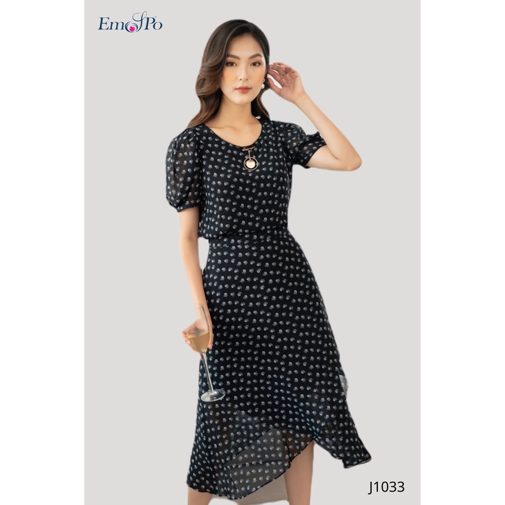 Chân váy hoa nhí xòe có vạt chéo hai bên Emspo J1033