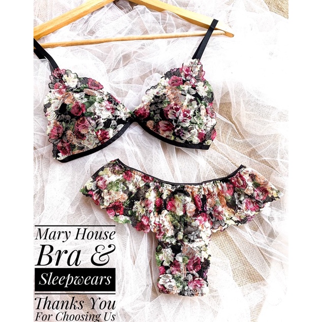 [SIÊU KHUYẾN MÃI] Set bralette ren mút ngực quần T lưng thun hoa Mary House Bra & Sleepwears