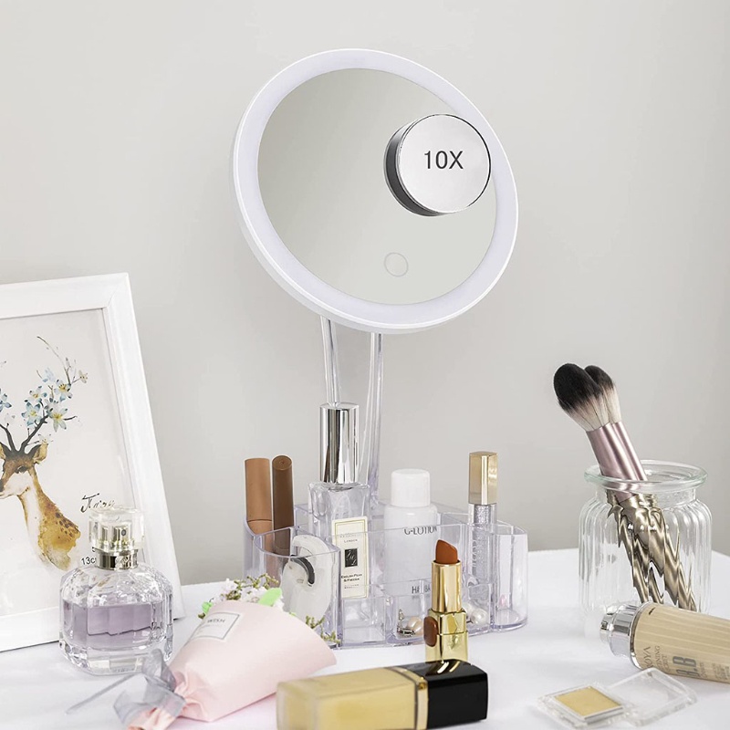 Gương Trang Điểm Độ Phóng Đại 10x Có Đèn Tiện Dụng